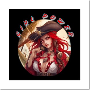 Girl power red themed pirate wench Posters and Art